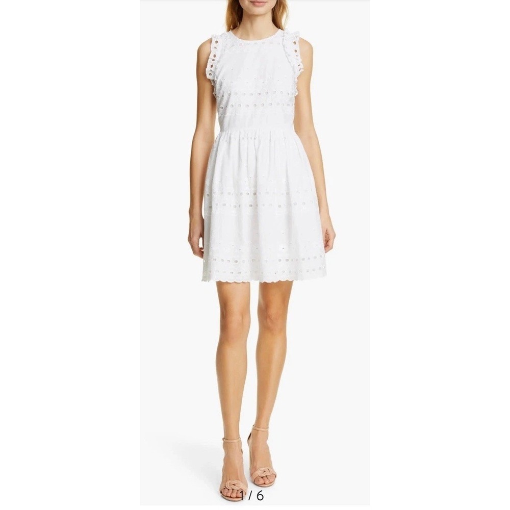 Kate Spade White Eyelet Embroidered Cotton Fit and Flare Dress Women's 14 New